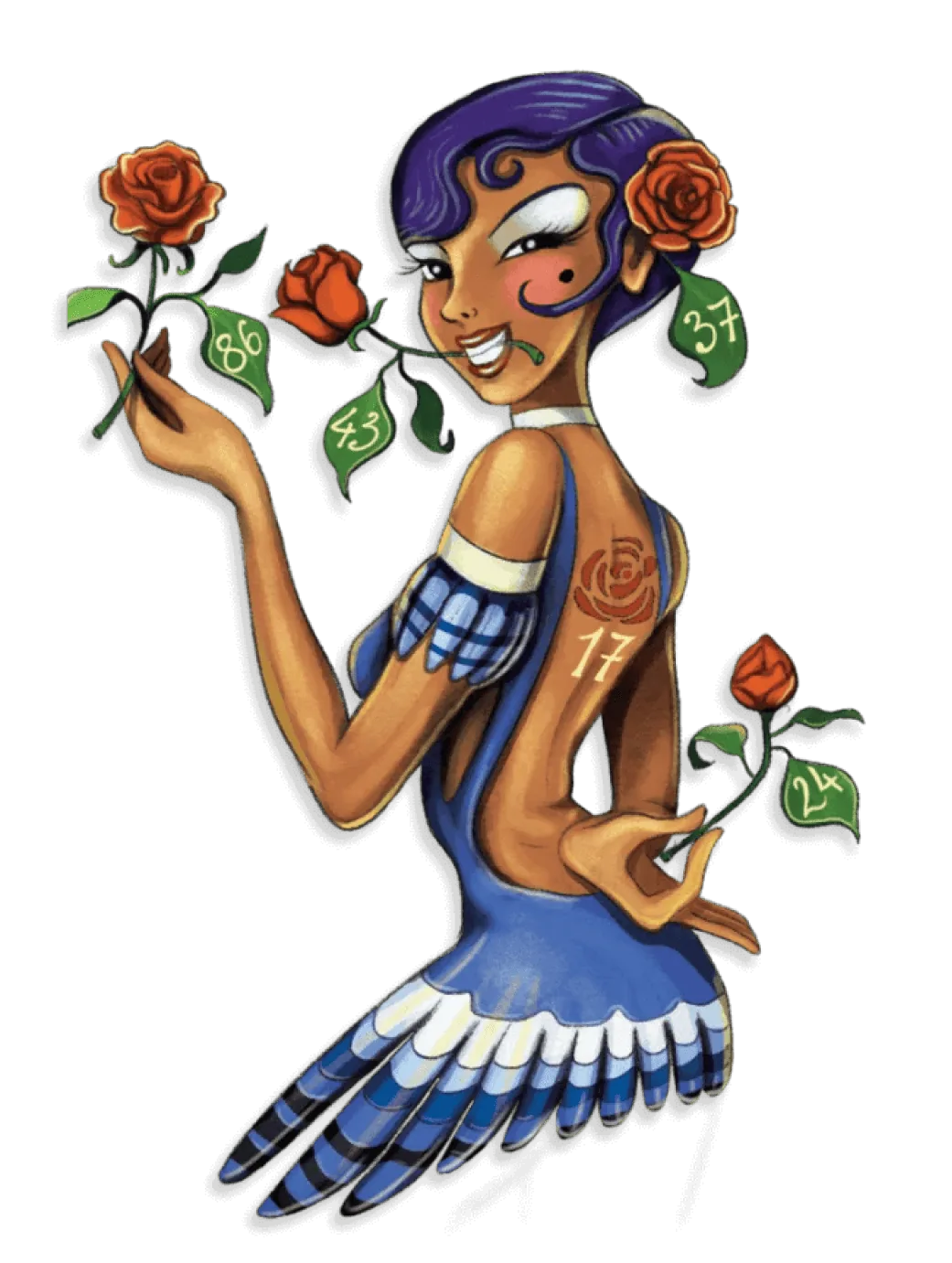 The illustrated dancer from Houdini's Secret Room, holding roses with numbers hidden in the petals