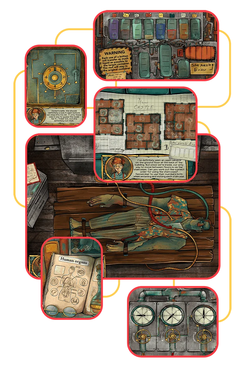 The printable Frankenstein puzzles: machines, floor plans, and the laboratory