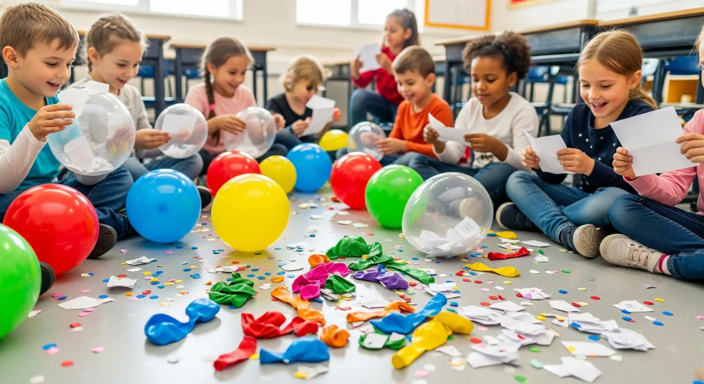 Los alumnos explotan globos con preguntas para debatir en el aula.