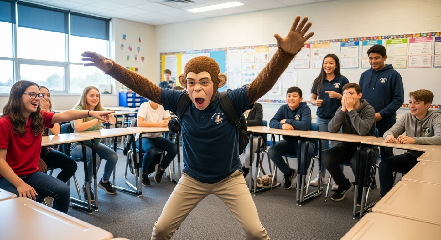 Un estudiante representa una charada mientras sus compañeros adivinan.