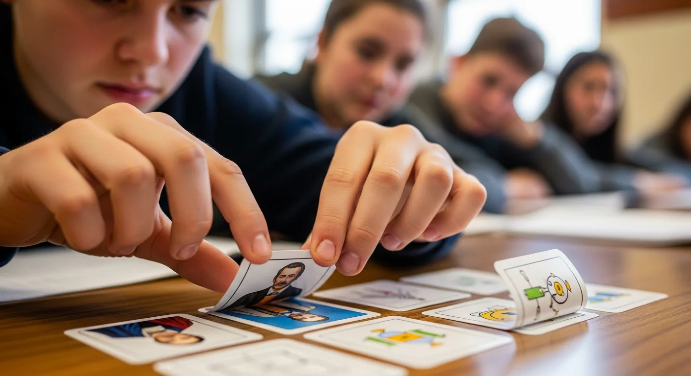 Estudiantes jugando al juego de memoria con cartas