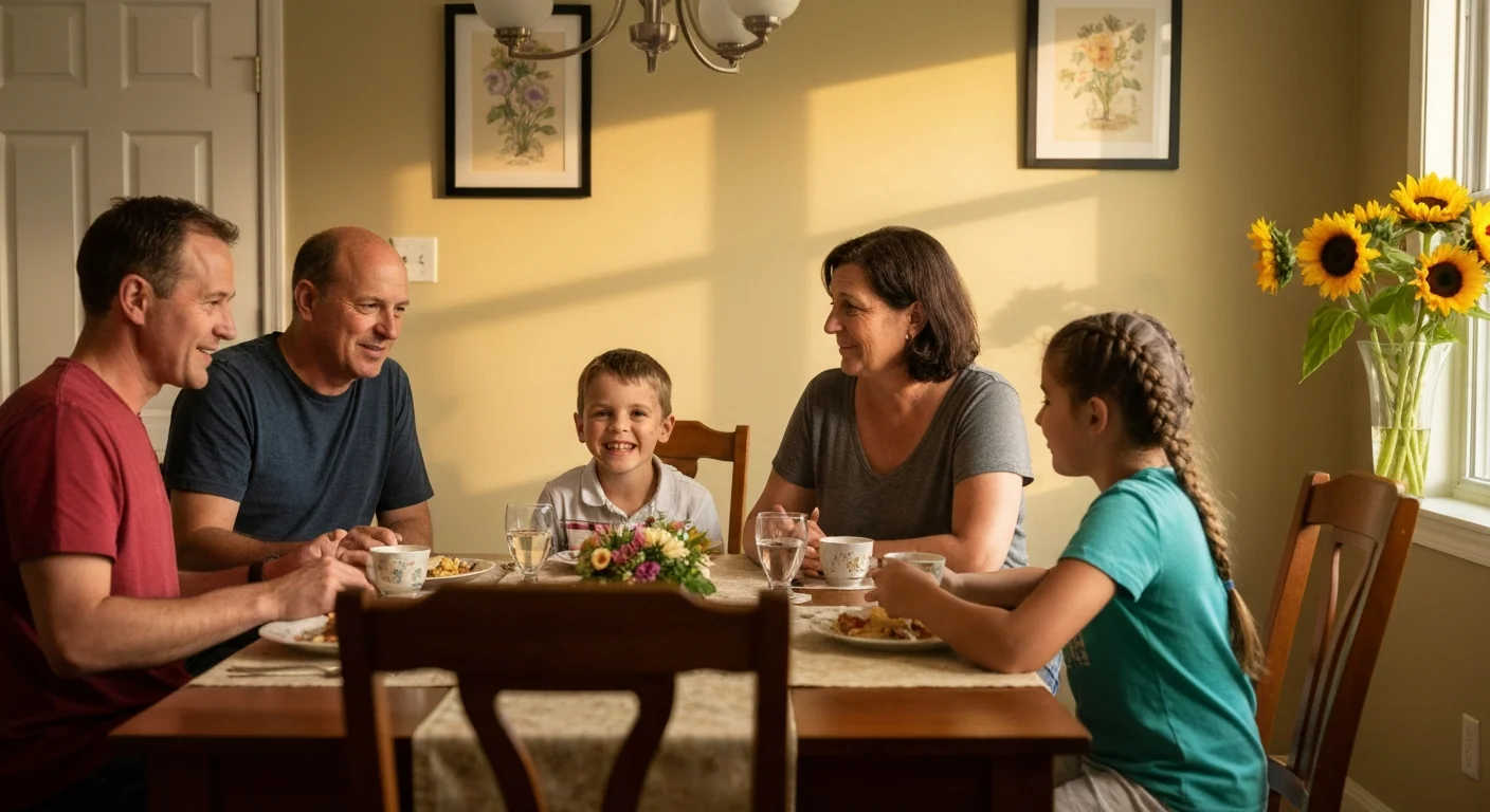 Het hele gezin speelt samen aan tafel een printbare escape room-puzzel.