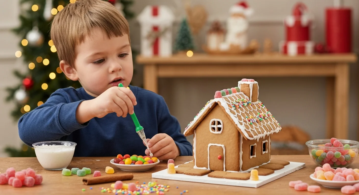 Children decorating gingerbread houses at a Christmas party