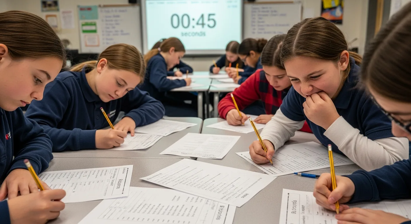 Estudiantes compitiendo por escribir respuestas para Scattergories